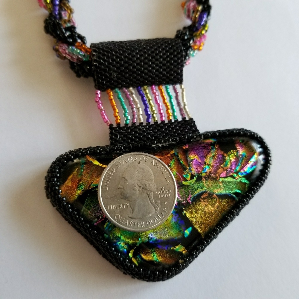 Relisted... Big Handmade Dichroic Glass necklace peyote colorf - Picture 6 of 8